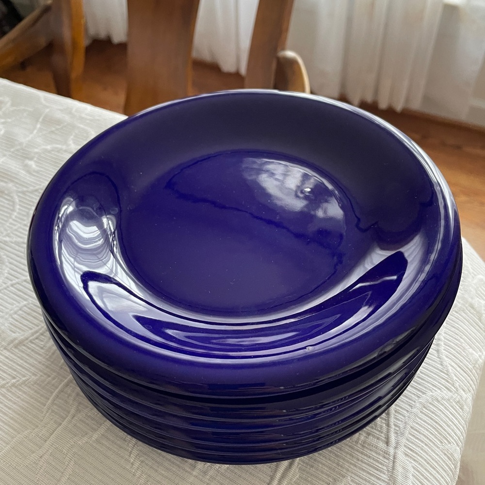 Set of 6 Deep Blue Primula Salad Plates, 8” diameter, Made in Italy.